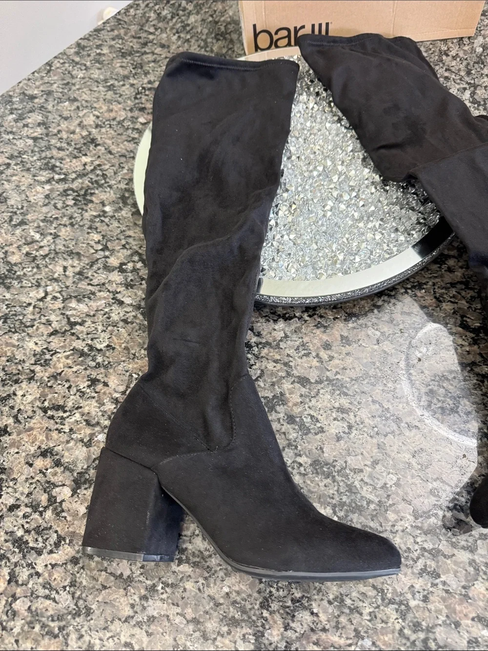 Bar III Black Suede Over-the-Knee Block Heel Boots
